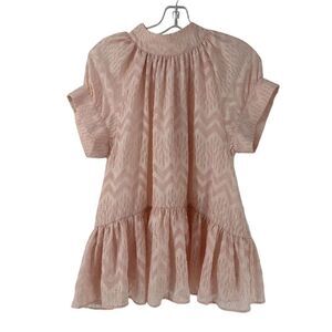 Opening Ceremony Top Pink Size S Short Sleeve Puff Ruffle Gold Thread Bow Back